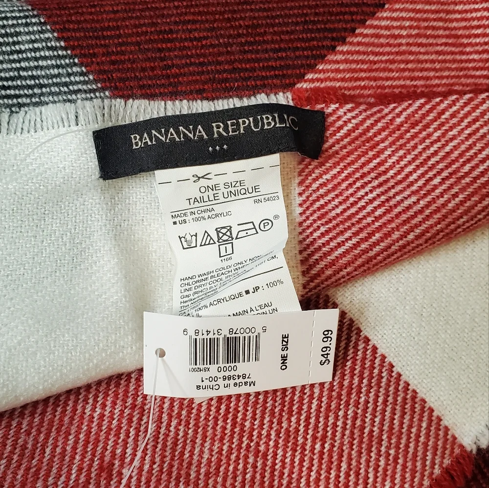 NWT Banana Republic Red, Black and White Scarf  Unisex
